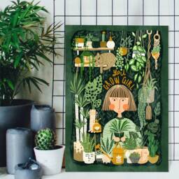 House Plant Lover Illustration Print Dark Green Yellow - thumbnail 2