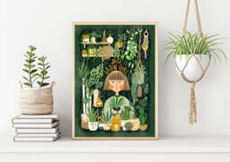 House Plant Lover Illustration Print Dark Green Yellow - thumbnail 1