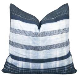 Vintage Hmong Hemp Batik Pillow Cover, Indigo Dyed, 20x20 - thumbnail 2