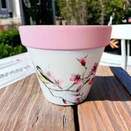 Pink Cherry Blossom Bird Terracotta Plant Pot, Pretty Flower Gifts, Home Accessories, Decorations