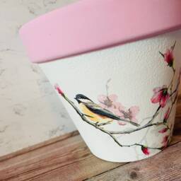 Pink Cherry Blossom Bird Terracotta Plant Pot, Pretty Flower Gifts, Home Accessories, Decorations - thumbnail 4