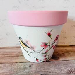Pink Cherry Blossom Bird Terracotta Plant Pot, Pretty Flower Gifts, Home Accessories, Decorations - thumbnail 2