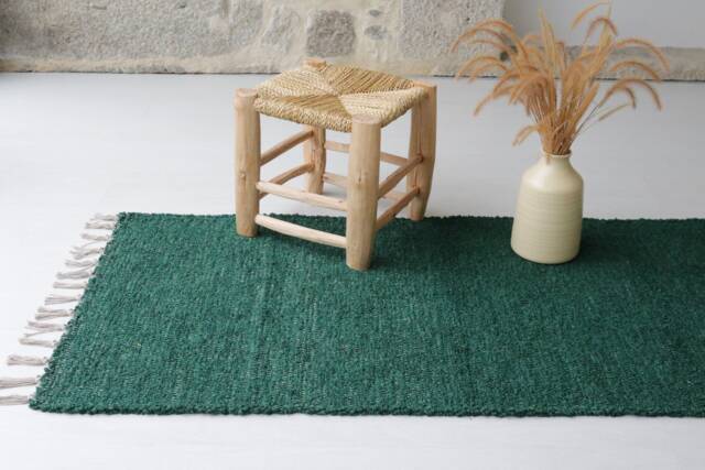 Medium Handwoven Green Rug, Soft Area Bohemian Farmhouse Decor, Machine Washable Cotton Bedroom Bath Rug - image 1