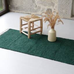 Medium Handwoven Green Rug, Soft Area Bohemian Farmhouse Decor, Machine Washable Cotton Bedroom Bath Rug - thumbnail 2