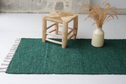 Medium Handwoven Green Rug, Soft Area Bohemian Farmhouse Decor, Machine Washable Cotton Bedroom Bath Rug - thumbnail 1