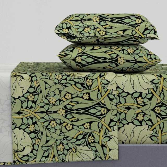 Victorian Floral Sheets - Pimpernel By Peacoquettedesigns Vintage Style Morris Inspired Cotton Sateen Sheet Set Bedding Spoonflower - image 1