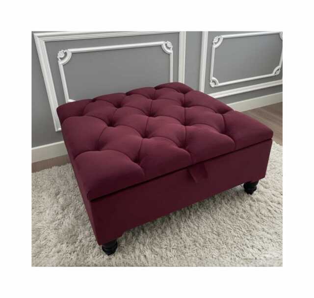 Plush Velvet Ottoman Box With Black Wooden Legs Tufted Coffee Table, Footstool, Seating - image 1