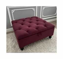 Plush Velvet Ottoman Box With Black Wooden Legs Tufted Coffee Table, Footstool, Seating
