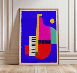 Abstract Piano Wall Art Print, Modern Jazz Music Poster, Colorful Geometric Artwork, Mid Century Inspired Musician Decor - thumbnail 1