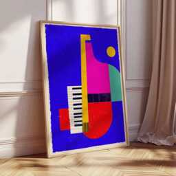 Abstract Piano Wall Art Print, Modern Jazz Music Poster, Colorful Geometric Artwork, Mid Century Inspired Musician Decor - thumbnail 2