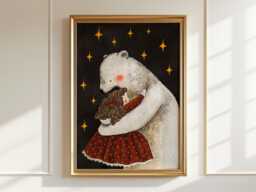 Girl & Bear Art Print Whimsical Nursery Decor - thumbnail 1