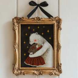 Girl & Bear Art Print Whimsical Nursery Decor - thumbnail 2