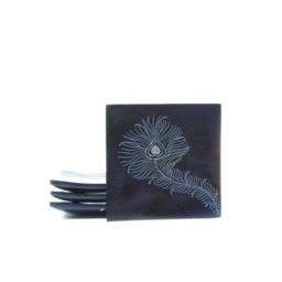 Set Of 4 Soapstone Decorative Square Plates - Inch With Peacock Feather Etching Perfect For Small Items - thumbnail 2