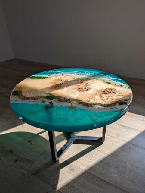 Resin Ocean Wave Coffee Table Round Live Edge Epoxy Wood Table - image 1