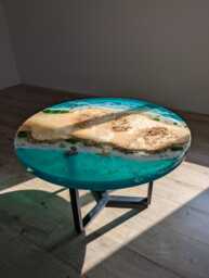 Resin Ocean Wave Coffee Table Round Live Edge Epoxy Wood Table - thumbnail 1