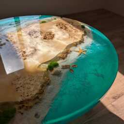 Resin Ocean Wave Coffee Table Round Live Edge Epoxy Wood Table - thumbnail 2
