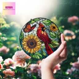 Cardinal & Sunflower Glass Suncatcher Vibrant Window Decor - thumbnail 4