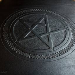 A4 Black Leather 4 Ring Binder, Pentagram Book Of Shadows, Pentacle Grimoire, Witchcraft Stationery, Free Personalisation - thumbnail 3