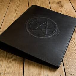 A4 Black Leather 4 Ring Binder, Pentagram Book Of Shadows, Pentacle Grimoire, Witchcraft Stationery, Free Personalisation - thumbnail 2