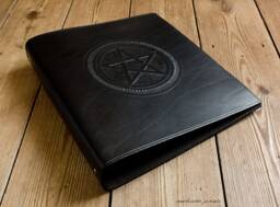 A4 Black Leather 4 Ring Binder, Pentagram Book Of Shadows, Pentacle Grimoire, Witchcraft Stationery, Free Personalisation