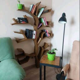 Small Tree-Shaped Bookshelf For Living Room, Modern Tree Stand Made Of Wood, Wall Art Books - thumbnail 2