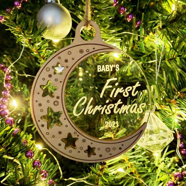 Baby's First Christmas Tree Bauble Decoration Ornament ~ Wooden & Acrylic Xmas Gift - image 1