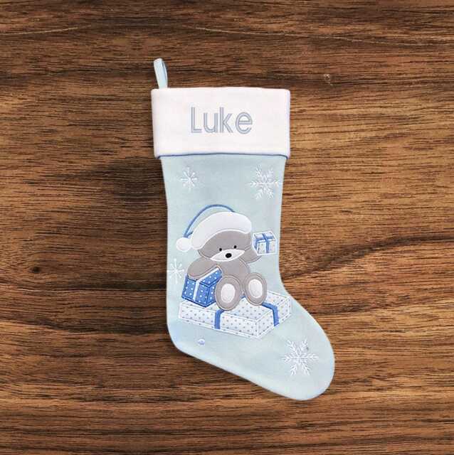 Personalised Christmas Stocking - Baby Boy Embroidered Name - image 1