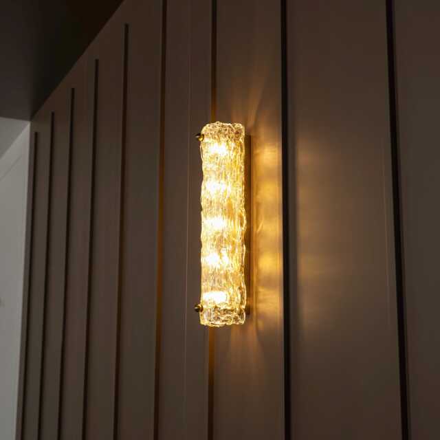 Frosted Glass Wall Sconce - Brushed Brass Modern Bathroom Light Textured Cylinder G9 - image 1