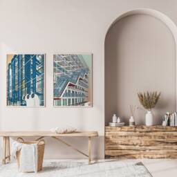 Centre Pompidou Art Print Set - Paris Modern Architecture Graphic Illustration Abstract Minimalist Beaubourg Gallery Wall - thumbnail 3