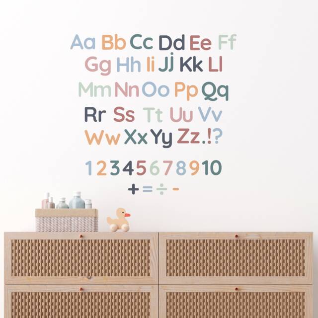 Alphabet Numbers Wall Stickers - Early Learning Kids Decal Educational Room Decor Reusable Fabric Peel & Stick - image 1