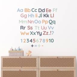 Alphabet Numbers Wall Stickers - Early Learning Kids Decal Educational Room Decor Reusable Fabric Peel & Stick