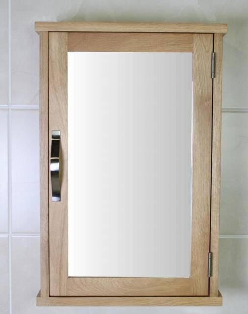 Oak Wall Mounted Mirrored Bathroom Cabinet - Overhead Unit With Shelf 351 - image 1
