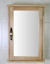 Oak Wall Mounted Mirrored Bathroom Cabinet - Overhead Unit With Shelf 351 - thumbnail 1