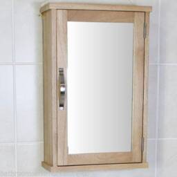 Oak Wall Mounted Mirrored Bathroom Cabinet - Overhead Unit With Shelf 351 - thumbnail 3