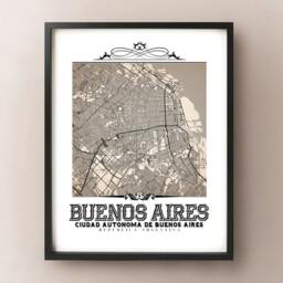 Vintage Sepia Buenos Aires Map Art Print - thumbnail 2