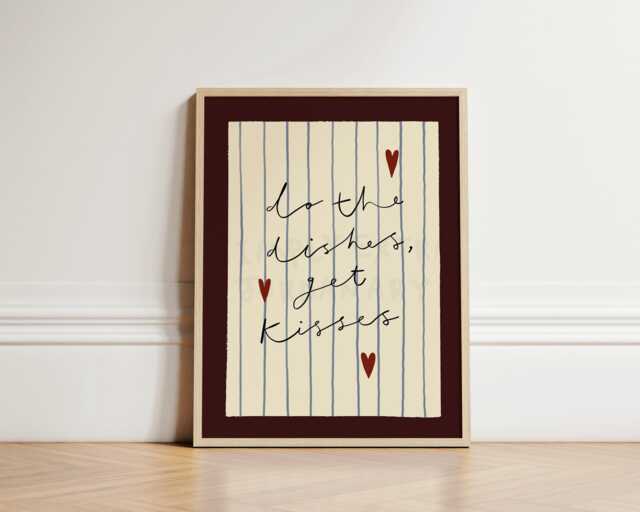 Do The Dishes Print, Funny Homely Stripe Hand Drawn Cosy Wall Art Kitchen Unframed - image 1