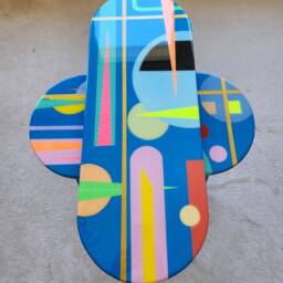 Painted Blue Resin Side Coffee Tables, Handmade Eclectic Boho Epoxy Art Design - thumbnail 4