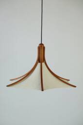 1 Of 2 Domus Teak Wood Lamp Midcentury With Leinen Cover Lights Chandelier, Boho, Scandi, Japandi Style Lighting, Vintage Furniture - thumbnail 1