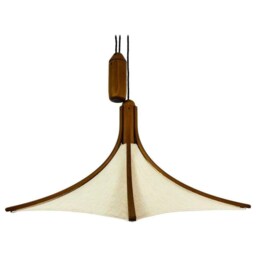 1 Of 2 Domus Teak Wood Lamp Midcentury With Leinen Cover Lights Chandelier, Boho, Scandi, Japandi Style Lighting, Vintage Furniture - thumbnail 2