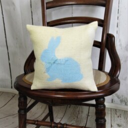 Burlap Easter Bunny Pillow Spring Stenciled Decoration - thumbnail 2