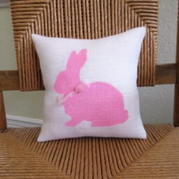 Burlap Easter Bunny Pillow Spring Stenciled Decoration - thumbnail 3