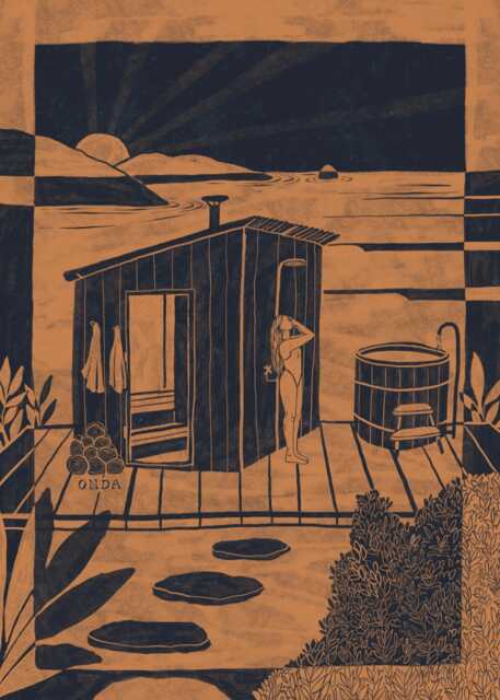 Sauna Art Print - Handmade Wellness Scene, Minimalist Wall Decor - image 1