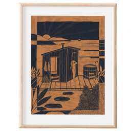 Sauna Art Print - Handmade Wellness Scene, Minimalist Wall Decor - thumbnail 2