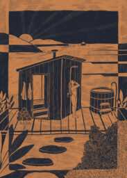 Sauna Art Print - Handmade Wellness Scene, Minimalist Wall Decor - thumbnail 1