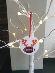 American Football With Antlers & Christmas Lights Ceramic Tree Decoration - thumbnail 1