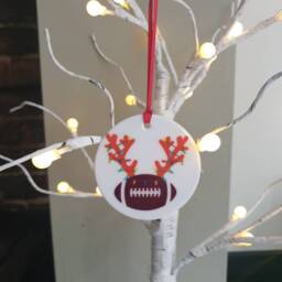 American Football With Antlers & Christmas Lights Ceramic Tree Decoration - thumbnail 2
