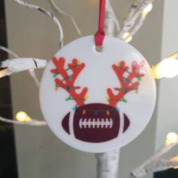 American Football With Antlers & Christmas Lights Ceramic Tree Decoration - thumbnail 3