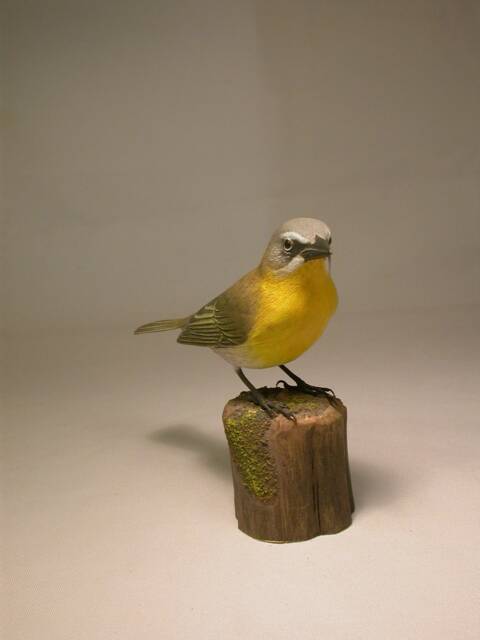 Yellow-Breasted Chat Hand Carved Wooden Bird - image 1