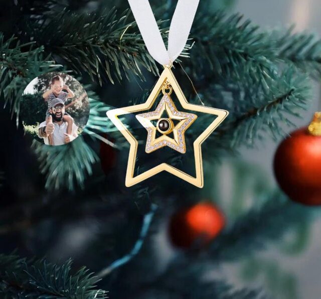 Custom Angel Christmas Tree Ornament, Star Family Remembrance Decoration, Photo Projection Ornament, Photo Ornament Gifts, Snowflake Decoration - image 1