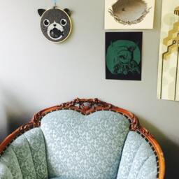 Handprinted Cat Wall Art - Black & White Wool Hoop Decoration - thumbnail 4